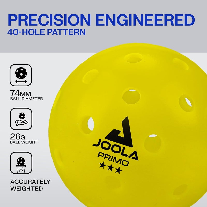 JOOLA Primo Pickleball Balls - Tournament Indoor and Outdoor Pickleball Balls - USAPA Approved - Ideally Weighted and Precision Crafted 40 Hole Design Official Size - Choose 4, 20, 100 Pack - Image 3